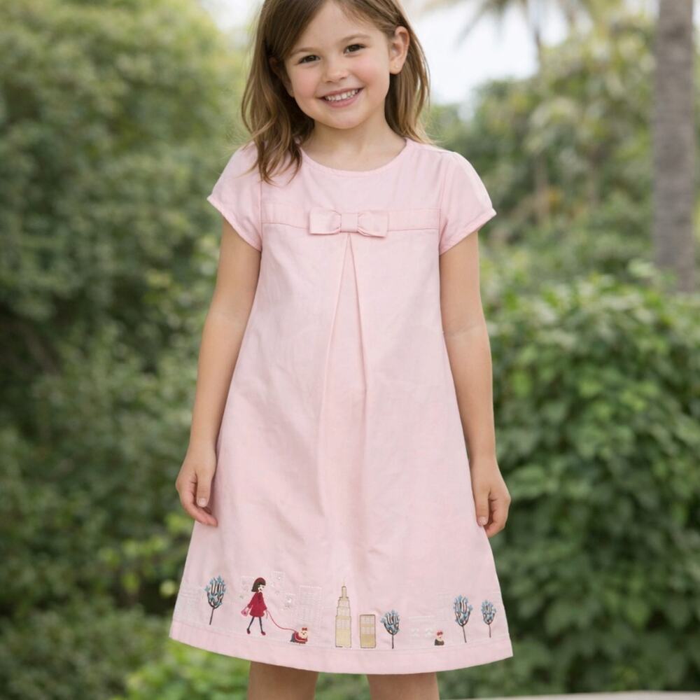 Gymboree New York Girl Dress 2009 Girls 6 Pink Pleated Short Sleeve Embroidered
